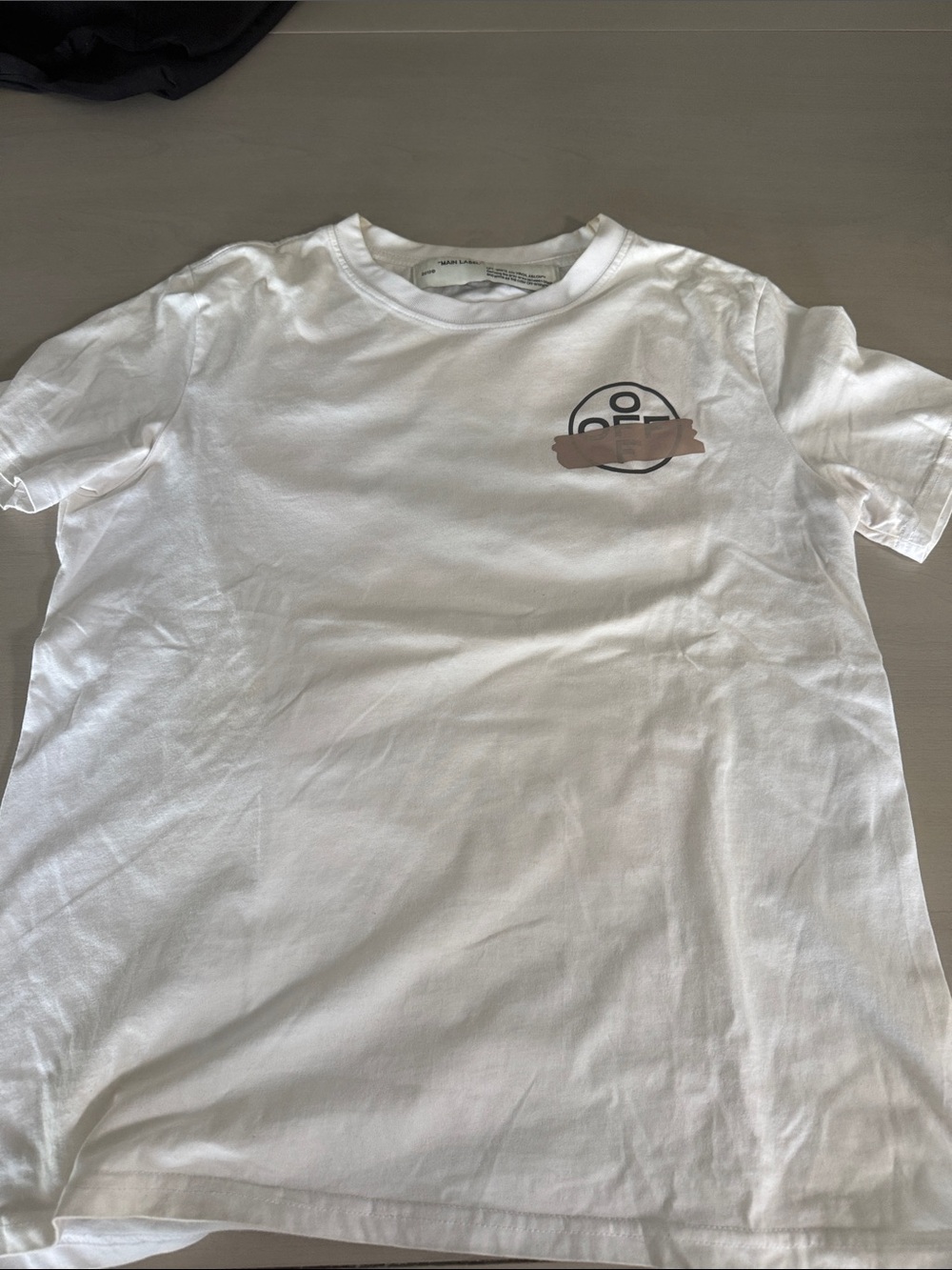 Off-White White Crewneck Tee with Brown Brushstroke Logo